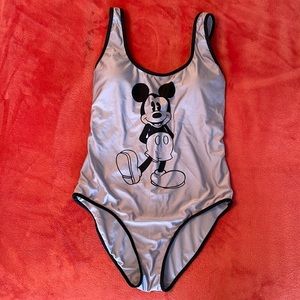 Disney Mickey Grey Silver Swim One Piece Bathing Suit Size Medium